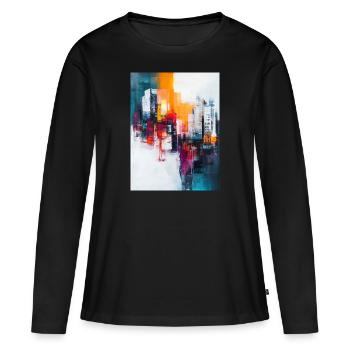Bunt gemalte abstrakte Stadt mit Hochhäusern - Frauen Premium Bio Langarmshirt - Schwarz - Vorne - Julia (174cm)
