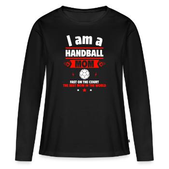 Handball-Mama,Muttertagsgeschenk - Frauen Premium Bio Langarmshirt - Schwarz - Vorne - Julia (174cm)