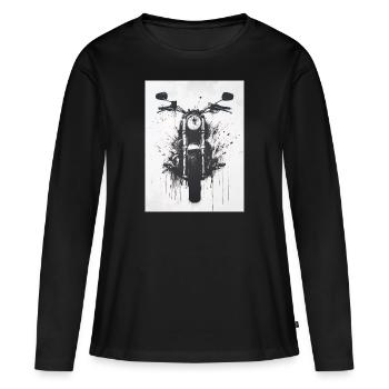 Motorrad Banksy Style - Stencil - Schwarz-Weiß - Frauen Premium Bio Langarmshirt - Schwarz - Vorne - Julia (174cm)