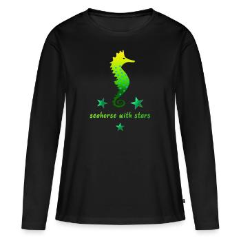 Hippocampe vert avec astérisque - T-shirt manches longues Premium bio Femme - noir - Devant - Julia (174cm)