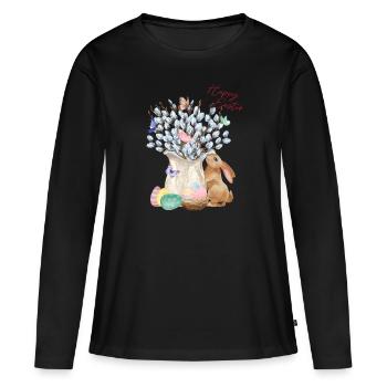 Joyeuses Pâques - Saule aux œufs de Pâques - T-shirt manches longues Premium bio Femme - noir - Devant - Julia (174cm)