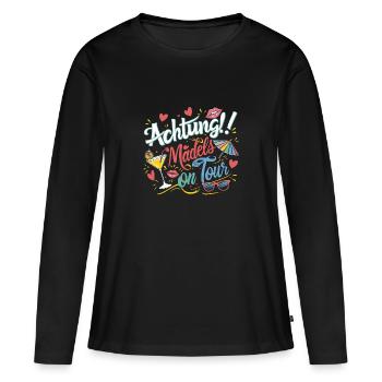 Mädels on Tour Achtung Frauen auf Tour - Frauen Premium Bio Langarmshirt - Schwarz - Vorne - Julia (174cm)