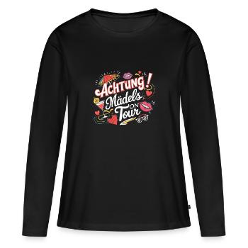 Mädels on Tour Achtung Frauen auf Tour - Frauen Premium Bio Langarmshirt - Schwarz - Vorne - Julia (174cm)