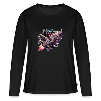 Vaisseau spatial imaginatif et fantaisiste avec astronaute - T-shirt manches longues Premium bio Femme - noir - Devant - Julia (174cm)