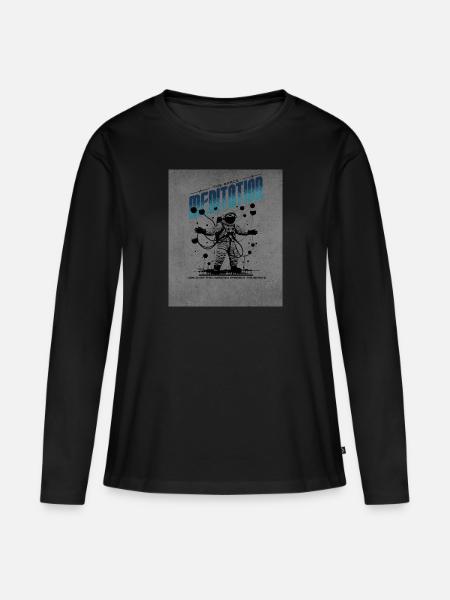 Meditierender Astronaut im Weltall - Frauen Premium Bio Langarmshirt - Schwarz