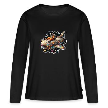 Vaisseau spatial imaginatif et fantaisiste avec astronaute - T-shirt manches longues Premium bio Femme - noir - Devant - Julia (174cm)