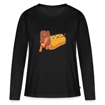 Hot Dog Snack - Women's Premium Organic Long Sleeve Shirt - black - Front - Julia (174cm)