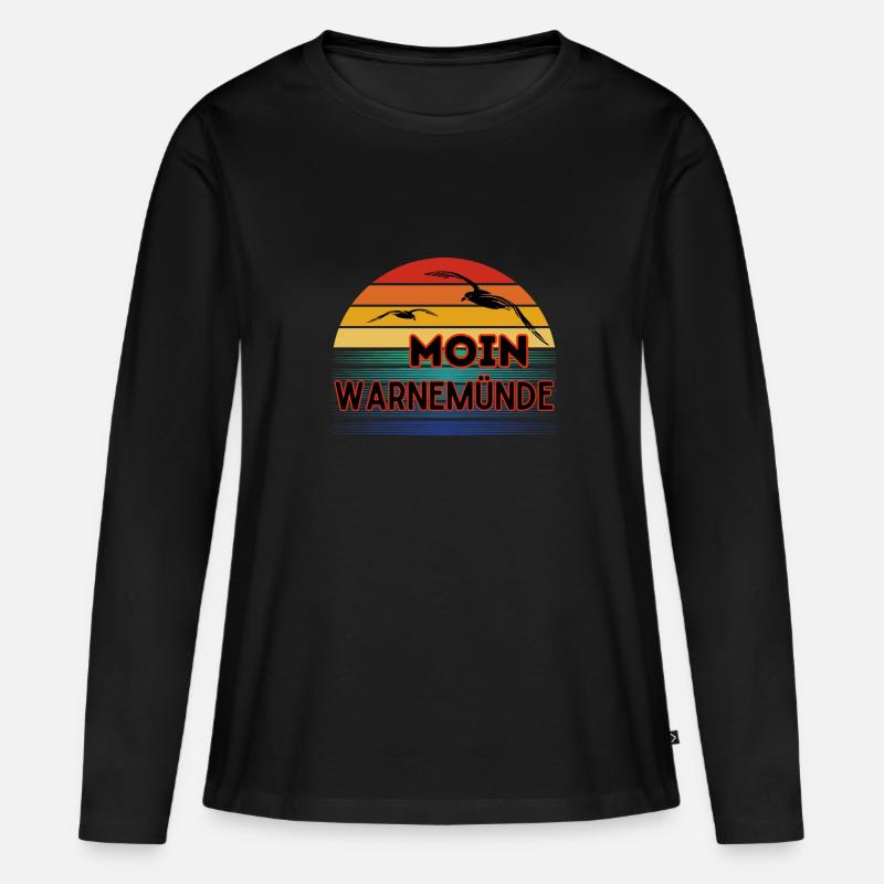 Moin Warnemünde mit Möwe im Retro Style - Frauen Premium Bio Langarmshirt - Schwarz