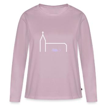 ★ Couleurs de conception modifiables ★ Souris d'église Souris d'église - T-shirt manches longues Premium bio Femme - rose poudré - Devant - Julia (174cm)