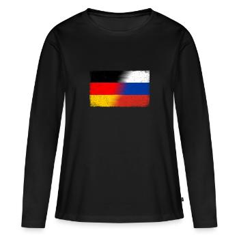 Flagge Deutsch- Russland (distressed) - Frauen Premium Bio Langarmshirt - Schwarz - Vorne - Julia (174cm)