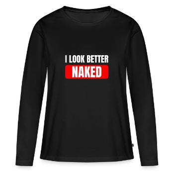 Nu nudiste nudiste disant que je suis mieux nu - T-shirt manches longues Premium bio Femme - noir - Devant - Julia (174cm)