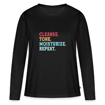 Maquillage esthéticienne - T-shirt manches longues Premium bio Femme - noir - Devant - Julia (174cm)