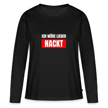 Nudiste, je préférerais être nu, disant: naturiste - T-shirt manches longues Premium bio Femme - noir - Devant - Julia (174cm)