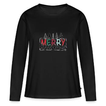 Joyeux Noël Joyeux Noël - T-shirt manches longues Premium bio Femme - noir - Devant - Julia (174cm)