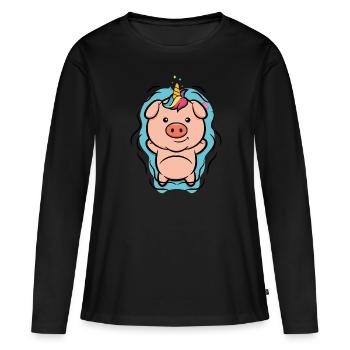 Cadeau d'été cochon cochon licorne cochon - T-shirt manches longues Premium bio Femme - noir - Devant - Julia (174cm)
