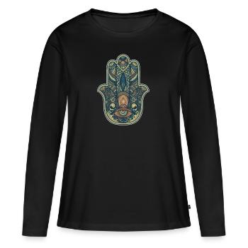 Méditation Main de Fatima - T-shirt manches longues Premium bio Femme - noir - Devant - Julia (174cm)