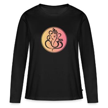 Éléphant hindou Ganesh minimaliste - T-shirt manches longues Premium bio Femme - noir - Devant - Julia (174cm)