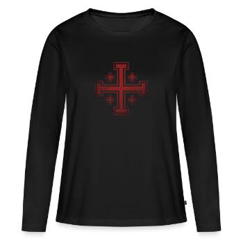 Jérusalem croix style grunge - T-shirt manches longues Premium bio Femme - noir - Devant - Julia (174cm)