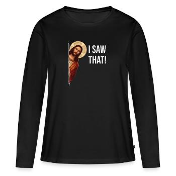 Jesus Meme J’ai vu ça - T-shirt manches longues Premium bio Femme - noir - Devant - Julia (174cm)