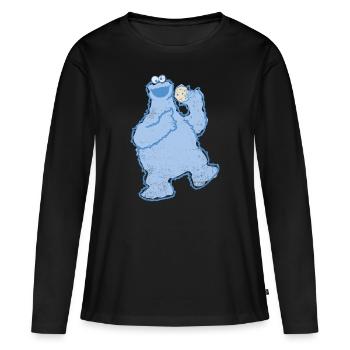 5 Rue Sésame Macaron Grignote dessin - T-shirt manches longues Premium bio Femme - noir - Devant - Julia (174cm)