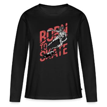 NÉ SKATE BOARDER SK8 LONGBOARDER MOTIFS DE PATINAGE - T-shirt manches longues Premium bio Femme - noir - Devant - Julia (174cm)