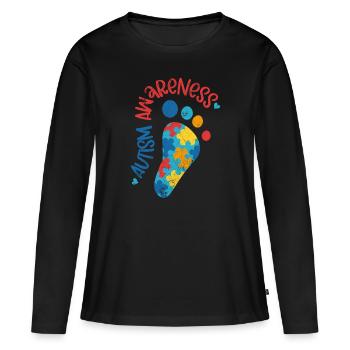 AUTISME CONSCIEMMENT CHER ENFANT SURDOUÉ DISANT MOTIFS - T-shirt manches longues Premium bio Femme - noir - Devant - Julia (174cm)