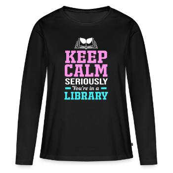 Bibliothèque Livre Rat de bibliothèque Lecture Rat de bibliothèque - T-shirt manches longues Premium bio Femme - noir - Devant - Julia (174cm)