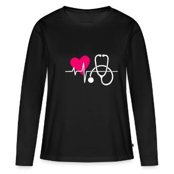 Krankenschwester Herzschlag - Frauen Premium Bio Langarmshirt - Schwarz - Vorne - Julia (174cm)