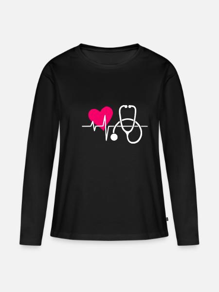 Krankenschwester Herzschlag - Frauen Premium Bio Langarmshirt - Schwarz