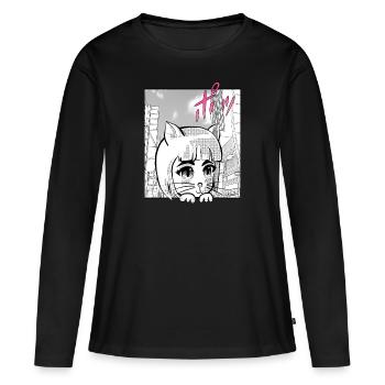 Manga Cat - T-shirt manches longues Premium bio Femme - noir - Devant - Julia (174cm)