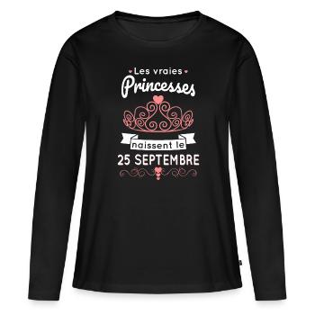 Anniversaire - Princesses naissent le 25 Septembre - T-shirt manches longues Premium bio Femme - noir - Devant - Julia (174cm)