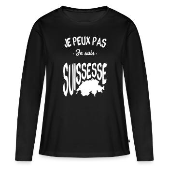Je peux pas je suis Suissesse - T-shirt manches longues Premium bio Femme - noir - Devant - Julia (174cm)