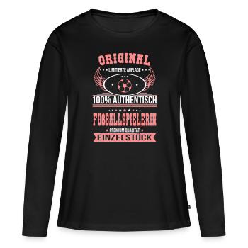 Footballeur - Original 100% authentique - T-shirt manches longues Premium bio Femme - noir - Devant - Julia (174cm)