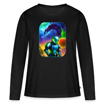 Astronaut with alien dragon in space - Women's Premium Organic Long Sleeve Shirt - black - Front - Julia (174cm)