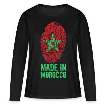 Made in Morocco / Gemacht in Marokko المغرب - Frauen Premium Bio Langarmshirt - Schwarz - Vorne - Julia (174cm)