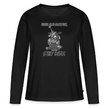 Wenn alle glitzern, stay dark | Dunkles Einhorn - Frauen Premium Bio Langarmshirt - Schwarz - Vorne - Julia (174cm)