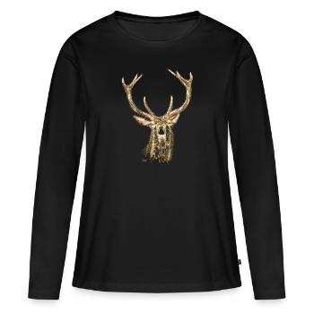 Bronko55 No.50 – Cerf rugissant - T-shirt manches longues Premium bio Femme - noir - Devant - Julia (174cm)