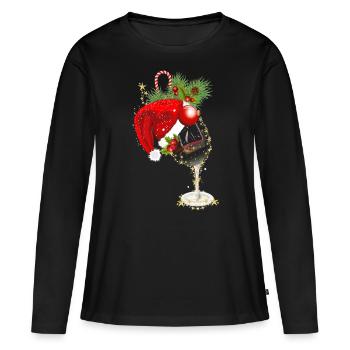 Weihnachtliches Weinglas - Frauen Premium Bio Langarmshirt - Schwarz - Vorne - Julia (174cm)