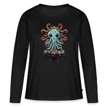 Conception mignonne de monstre visqueux Halloween - T-shirt manches longues Premium bio Femme - noir - Devant - Julia (174cm)