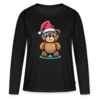 Ours en peluche avec chapeau de Noël - T-shirt manches longues Premium bio Femme - noir - Devant - Julia (174cm)