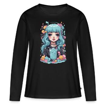 Kawaii Pastel Goth Girl Schleimiges Anime Design - Frauen Premium Bio Langarmshirt - Schwarz - Vorne - Julia (174cm)