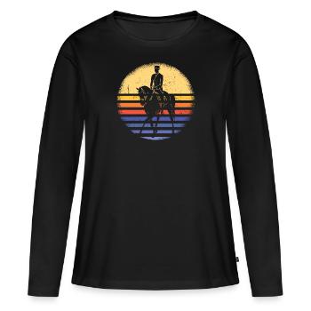 Sport Retro Sunset Equestrian - Frauen Premium Bio Langarmshirt - Schwarz - Vorne - Julia (174cm)