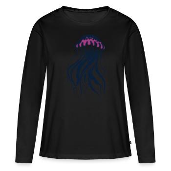 Flotter et briller, méduse avec des tentacules - T-shirt manches longues Premium bio Femme - noir - Devant - Julia (174cm)