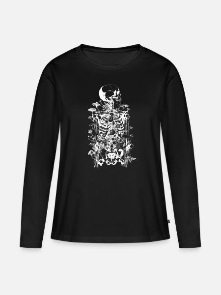 Morbid Horror Mushroom Skeleton - Happy Halloween - Women's Premium Organic Long Sleeve Shirt - black