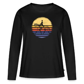 Reining Pur Retro Sunset - T-shirt manches longues Premium bio Femme - noir - Devant - Julia (174cm)