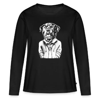 Rottweiler avec un regard menaçant et une bouche ouverte. - T-shirt manches longues Premium bio Femme - noir - Devant - Julia (174cm)