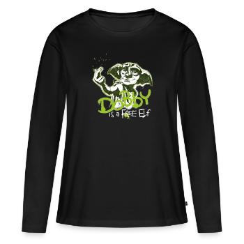 Harry Potter Dobby Ist Ein Freier Elf - Frauen Premium Bio Langarmshirt - Schwarz - Vorne - Julia (174cm)