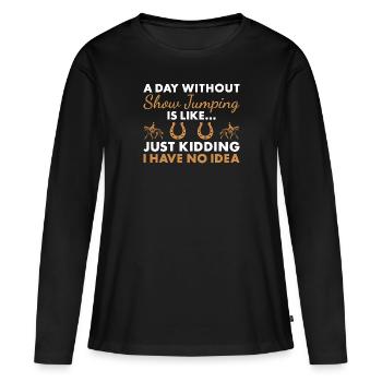 Jumper Une journée sans saut d’obstacles - T-shirt manches longues Premium bio Femme - noir - Devant - Julia (174cm)