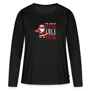 Floss comme un cadeau de Noël patron - T-shirt manches longues Premium bio Femme - noir - Devant - Julia (174cm)