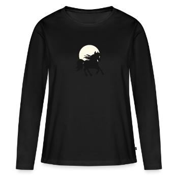 Pferd im Sonnenuntergang - Galopp - Pferdefans - Frauen Premium Bio Langarmshirt - Schwarz - Vorne - Julia (174cm)